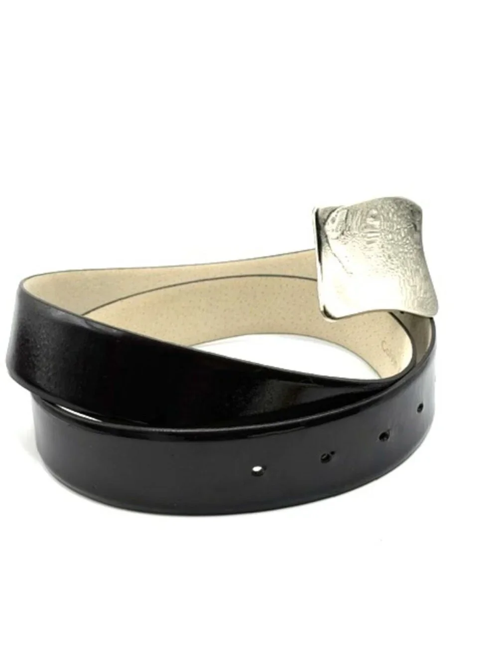 Calvin Klein Black Genuine Leather Belt Abstract Silver Buckle Medium